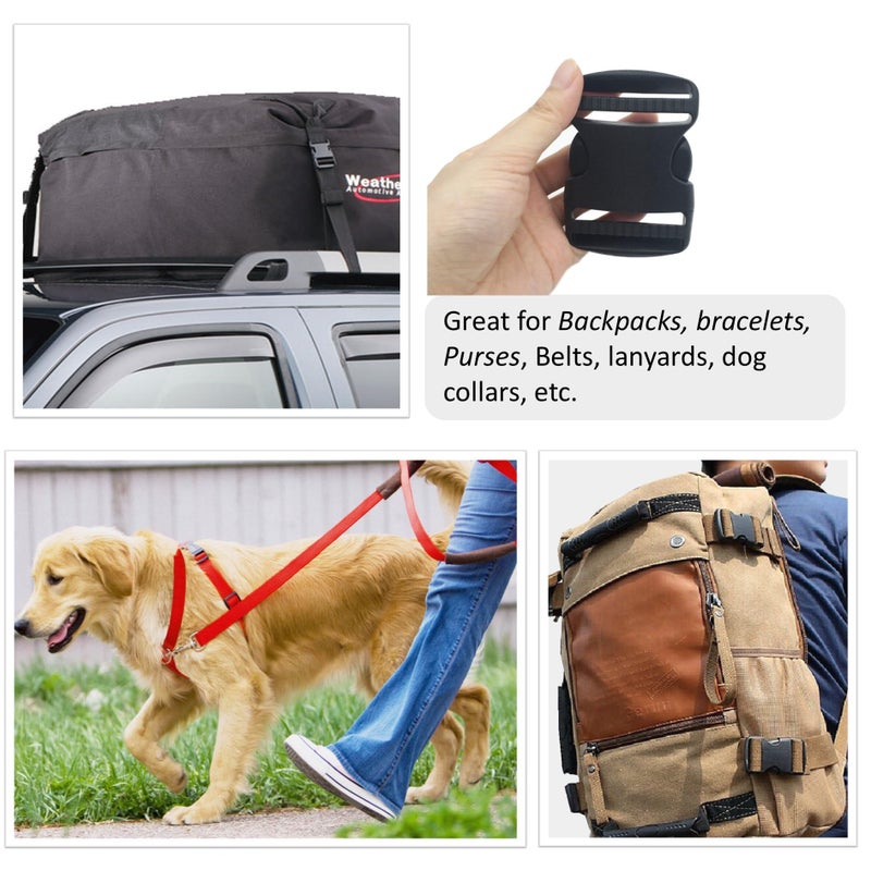 EesTeck 2 Set 1.5 Inch Flat Dual Adjustable Plastic Quick Side Release Plastic Buckles and Tri-glide Slides for Luggage Straps Pet Collar Backpack Repairing (Black, Fit For 1.5â€/38mm Webbing Straps) - Image 5